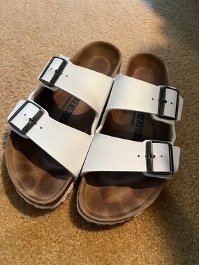 Birkenstock White Two-Strap Buckle Sandals